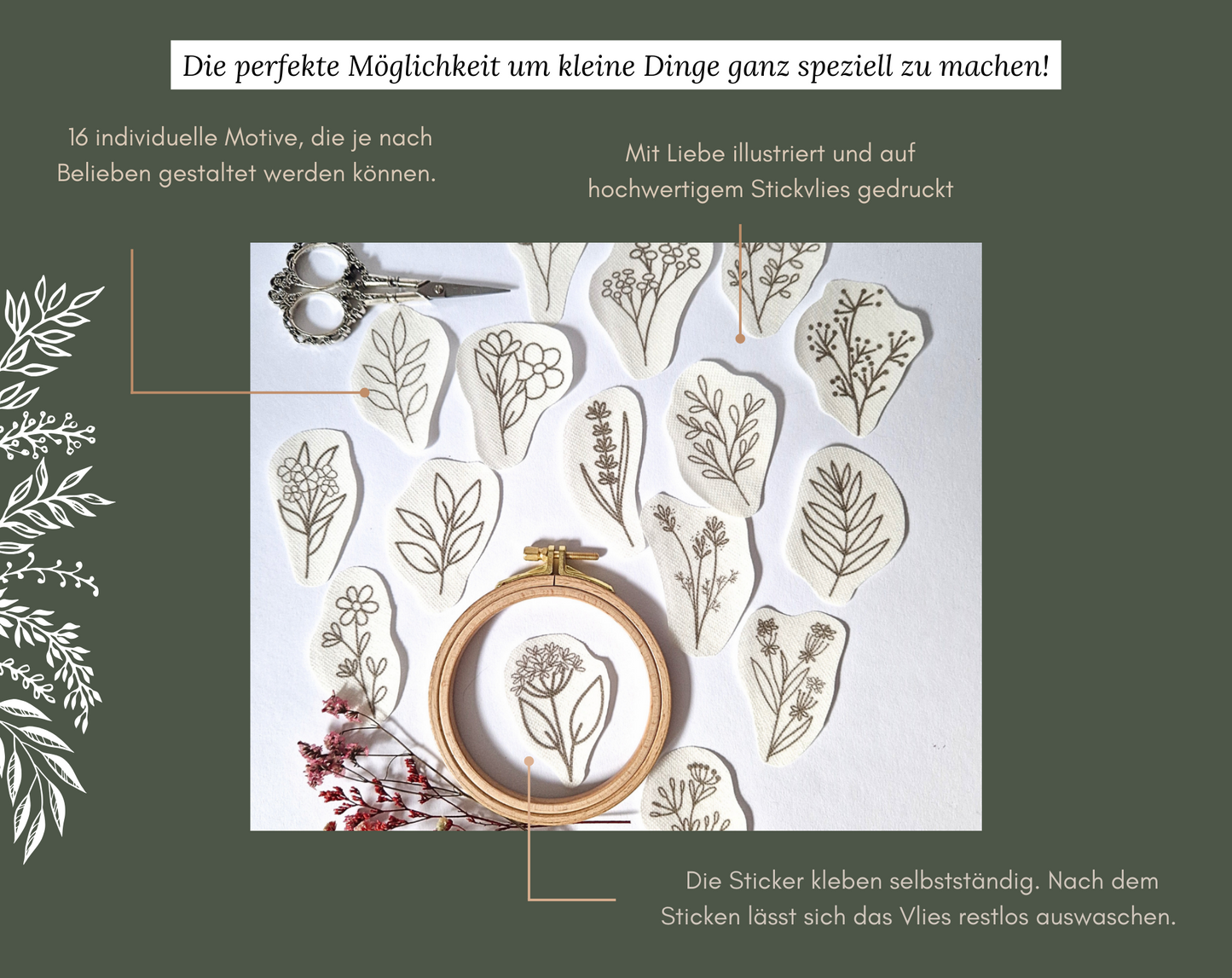 Stickaufkleber "Blätter", Stick and Stich