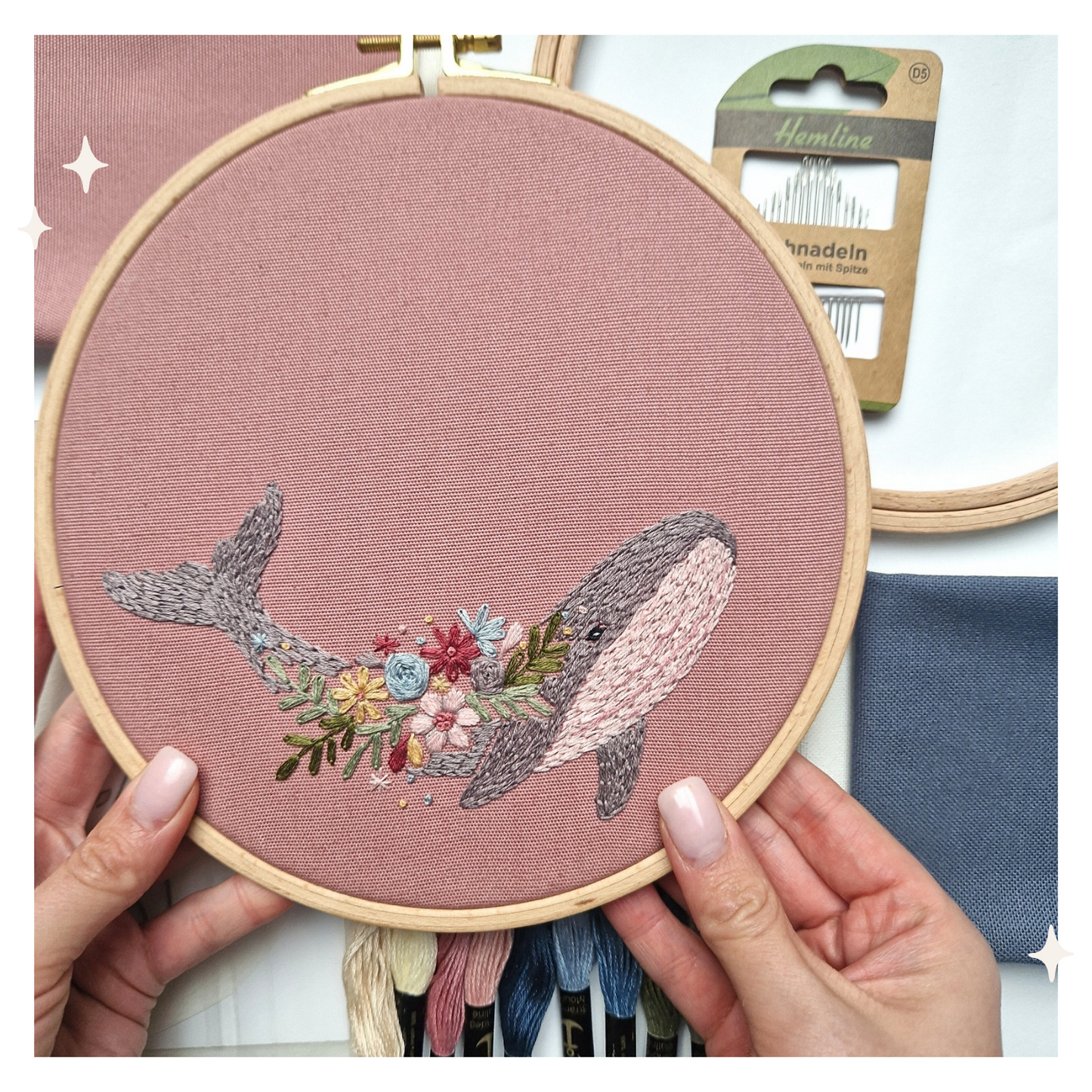 Digitale Stickanleitung, PDF Wal mit Blumen