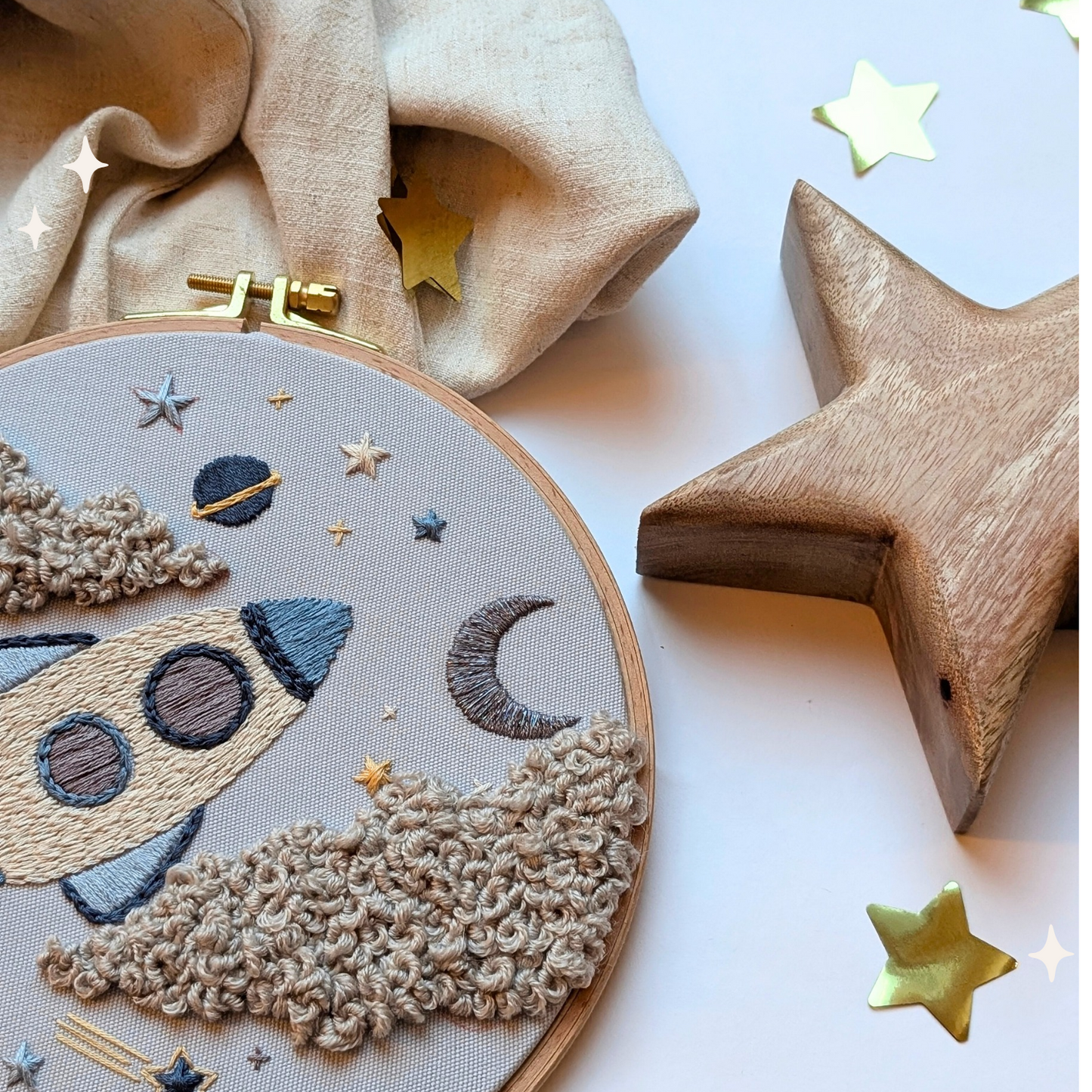 Stickbild Weltraum hellblau