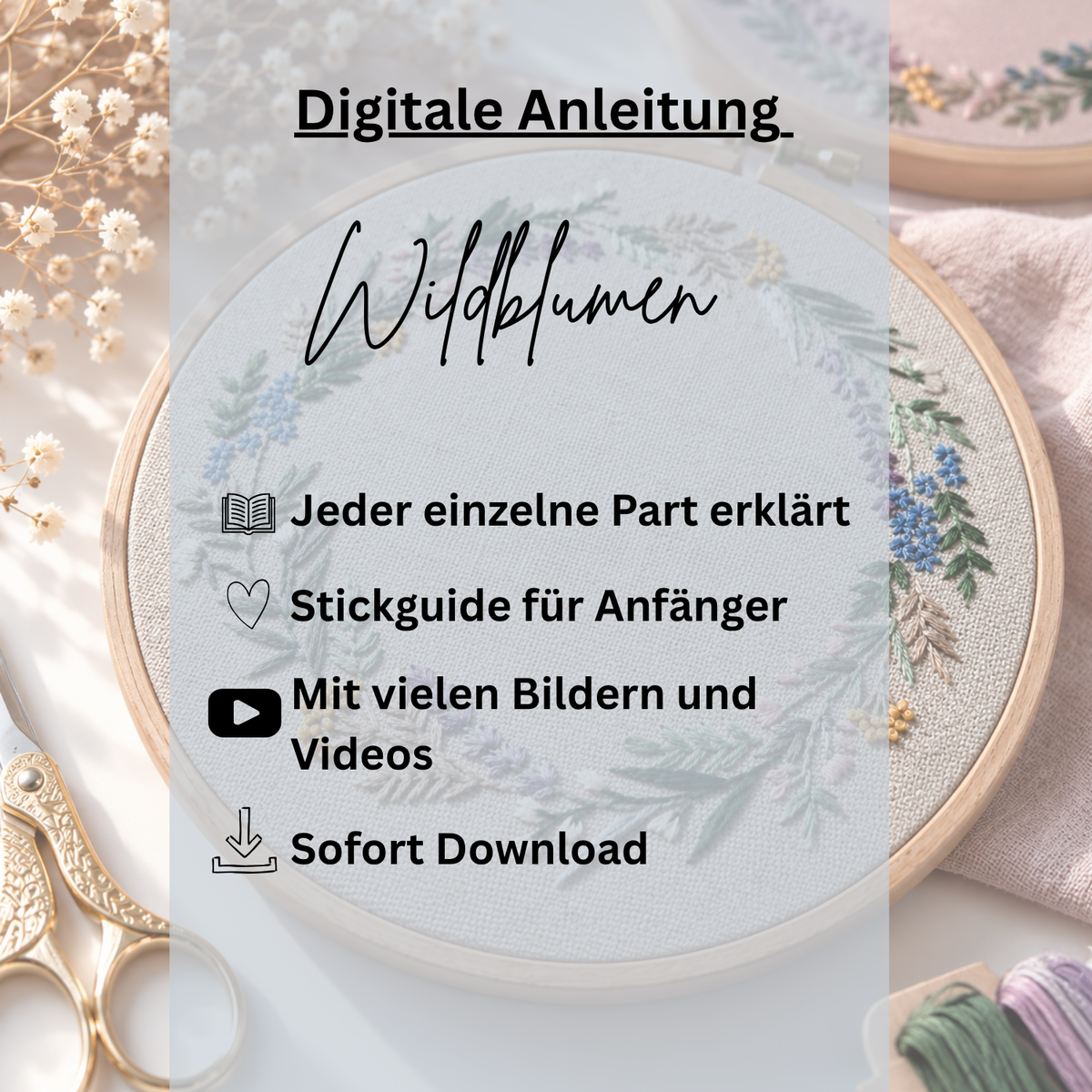 Digitale Stickanleitung, PDF Wildblumenkranz