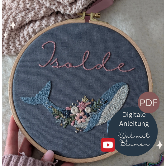 Digitale Stickanleitung, PDF Wal mit Blumen