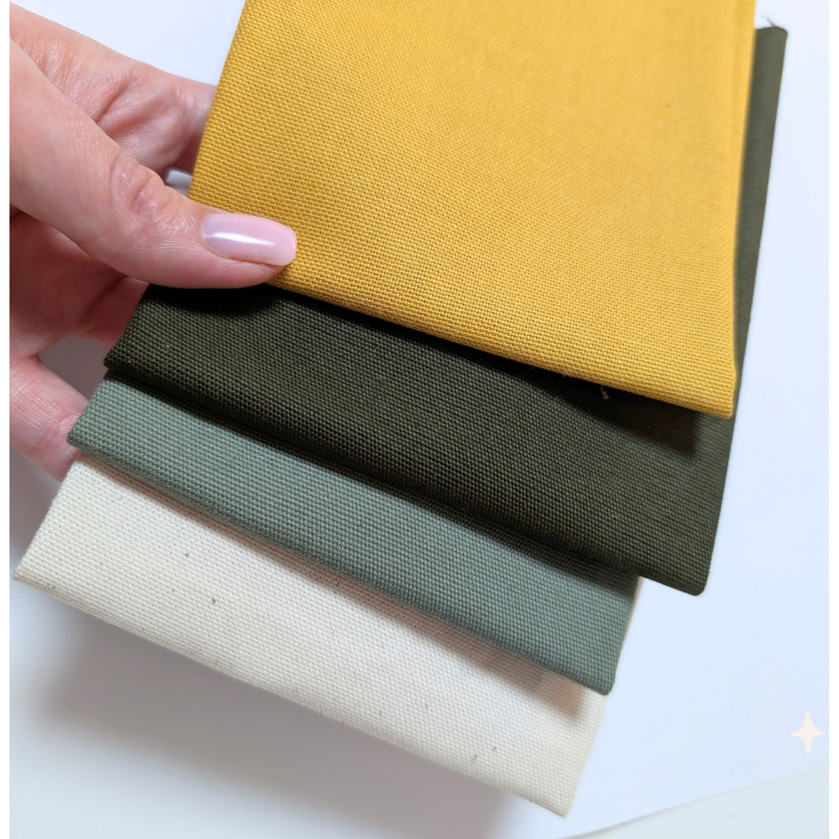 STOFFPAKET Natur, Ocker, Eukalyptus, dunkle Olive