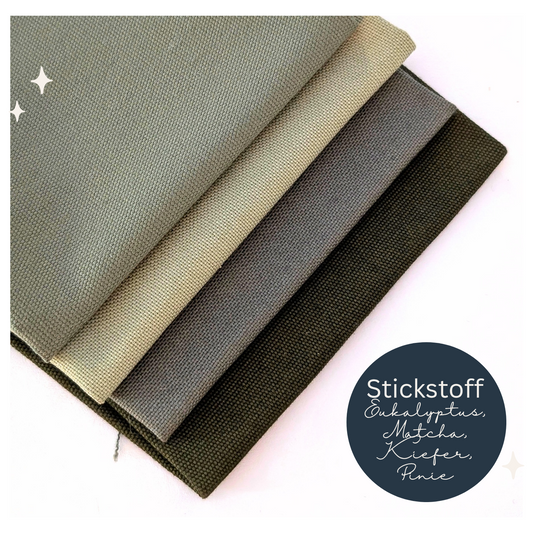 Stoff zum Sticken, 4 Quadrate 30x30cm ,Kiefer, Pinie, Eukalyptus, Matcha