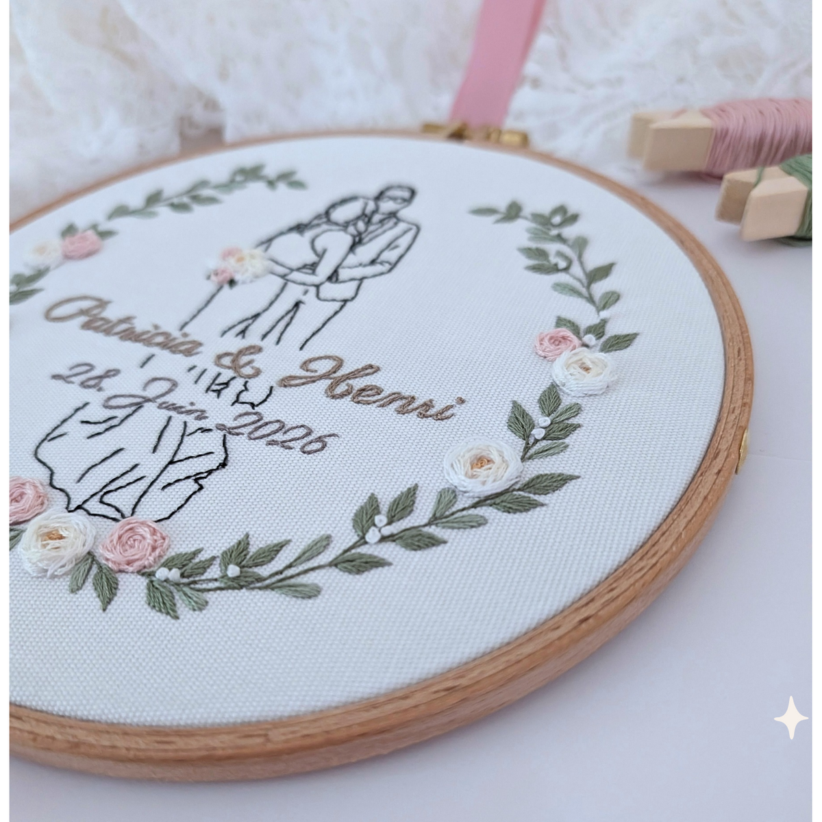 Stickbild Hochzeit, Personalisierbar