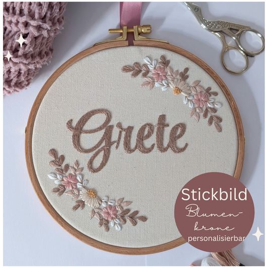 Stickbild Blumenkrone Natur