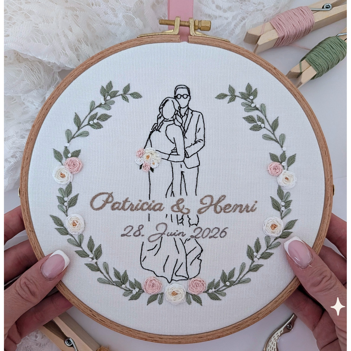 Stickbild Hochzeit, Personalisierbar