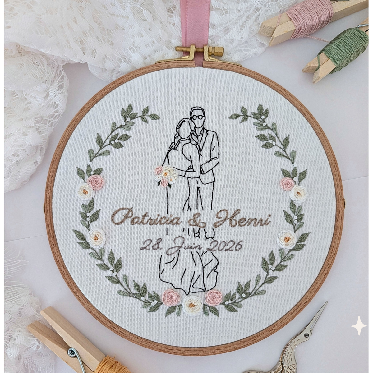 Stickbild Hochzeit, Personalisierbar